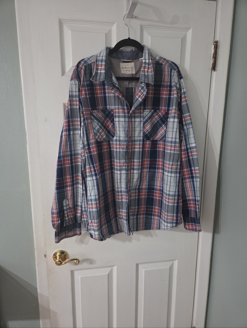 Weatherproof Plaid Button-Down Shirt in Blue & Red.  XXL